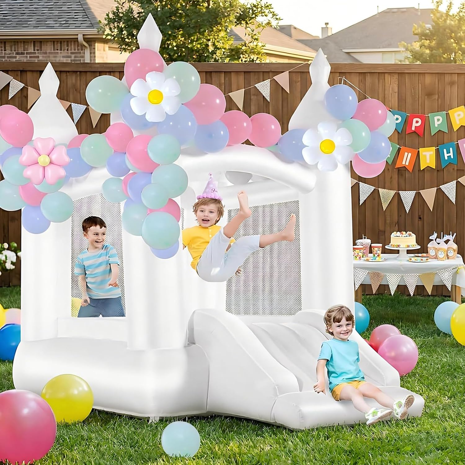 Kids Outdoor Slide - Castillo Inflable Blanco para Interiores y