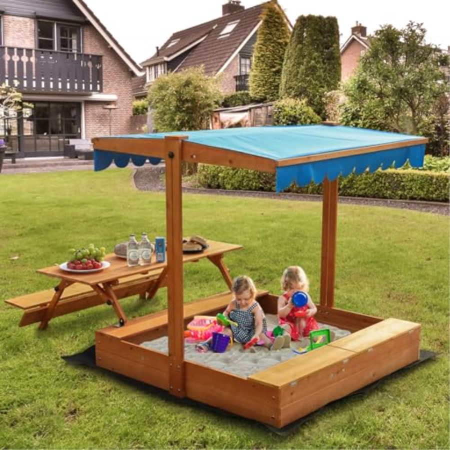 Kids Outdoor Picnic Table - Caja de arena de madera para