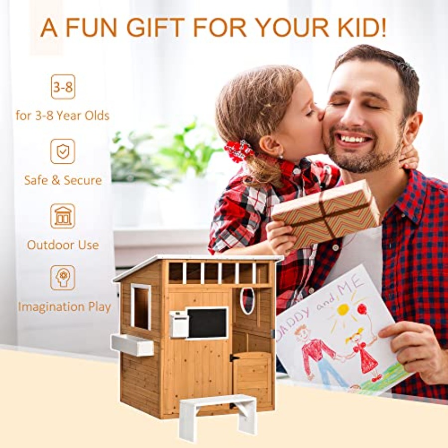 Casa de juegos de madera para  - Kids Outdoor Playhouse reseña y precio