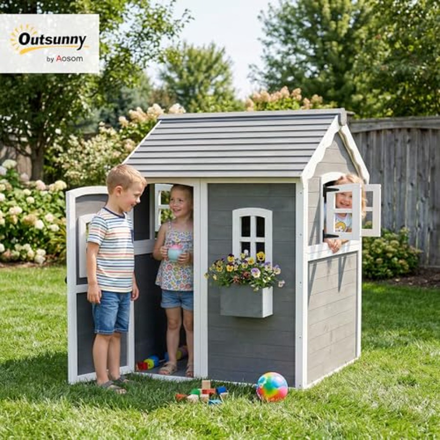 Casa de juegos de madera para  - Kids Outdoor Playhouse reseña y precio