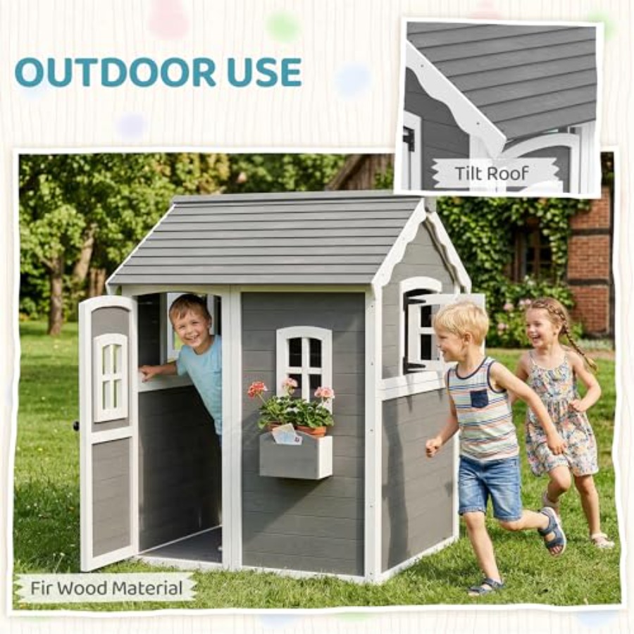 Casa de juegos de madera para  - Kids Outdoor Playhouse reseña y precio