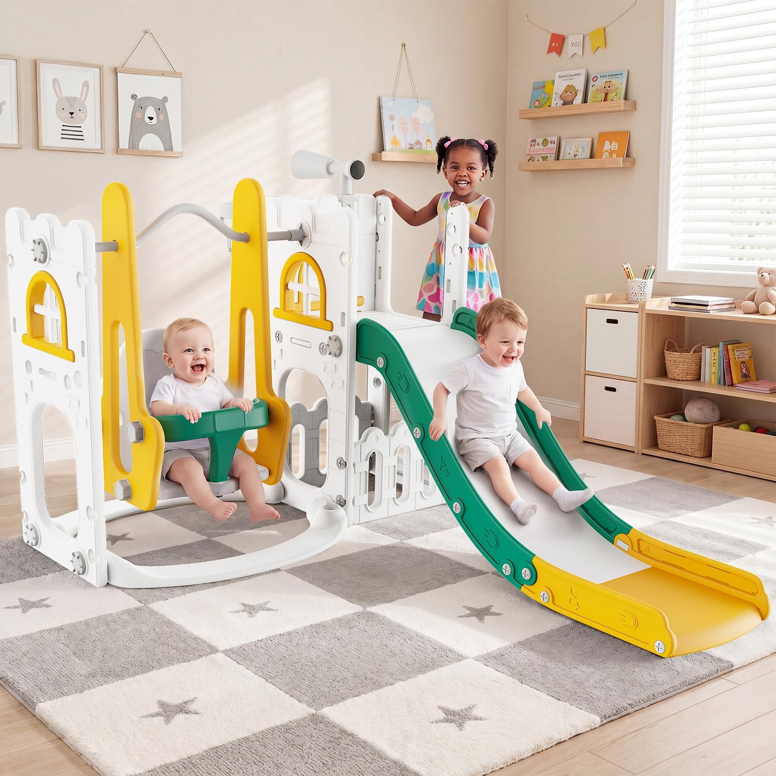 Juego de tobogán y columpio 7  - Kids Outdoor Playhouse reseña y precio