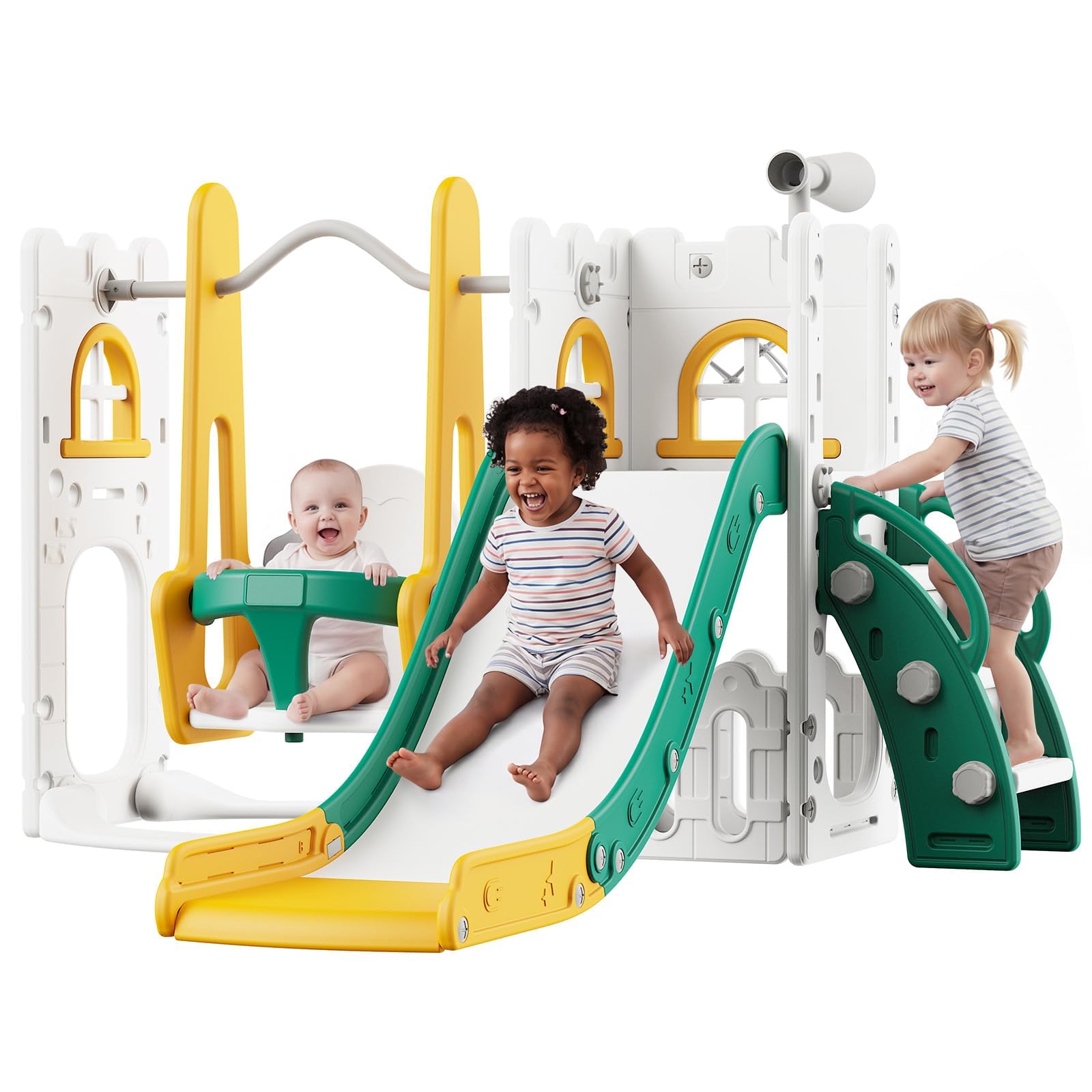 Juego de tobogán y columpio 7  - Kids Outdoor Playhouse reseña y precio