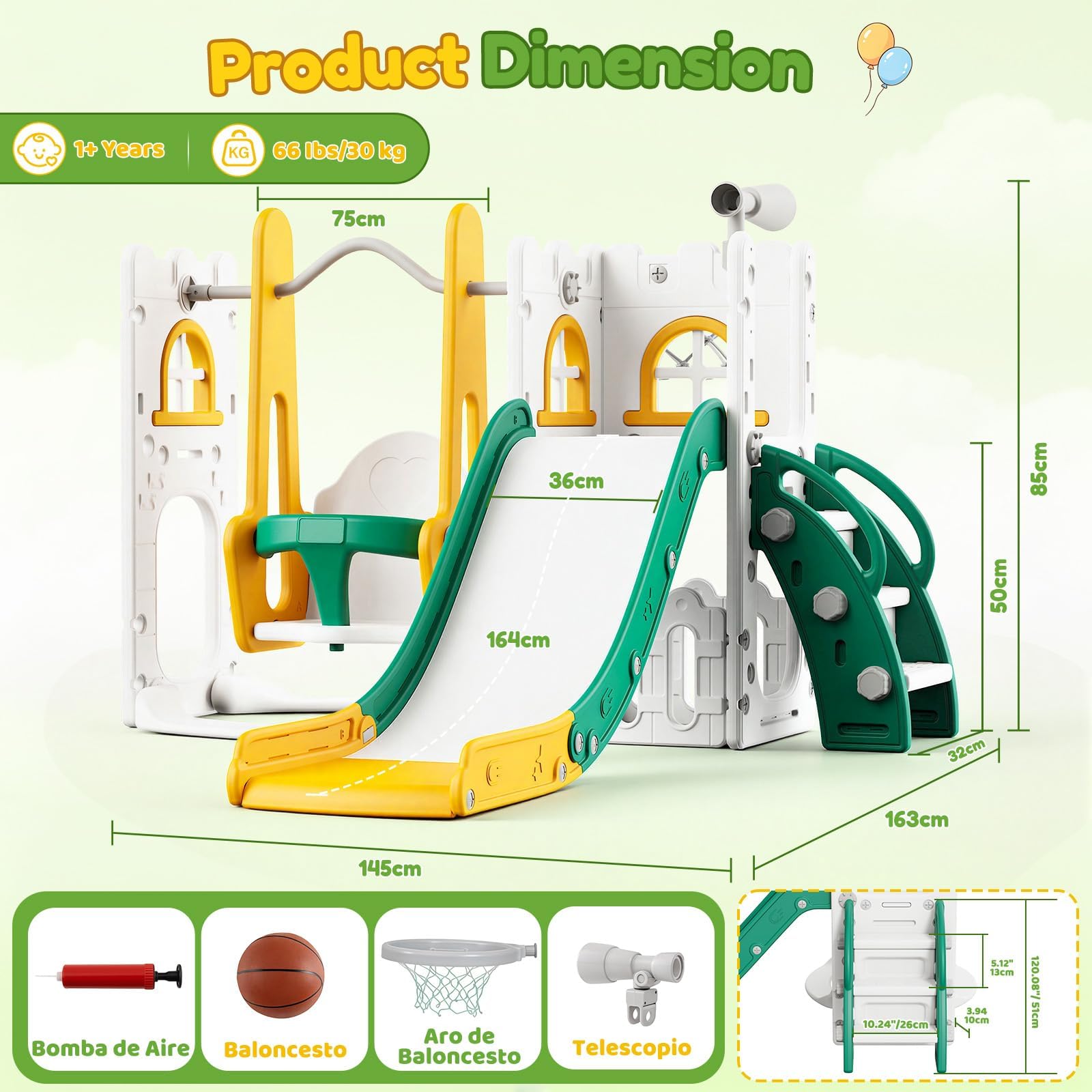 Juego de tobogán y columpio 7  - Kids Outdoor Playhouse reseña y precio